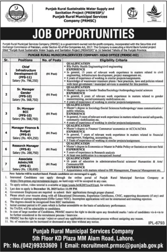Punjab Rural Municipal Services Company PRMSC Apply Jobs 2025