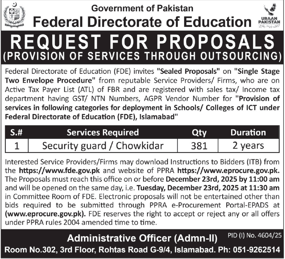 Federal Directorate Of Education FDE Islamabad Apply Jobs 2025